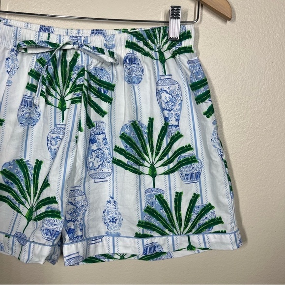 8 Oak Lane Womens Ginger Jar Palm Printed Cotton Pajama Shorts Drawstring Waist - Picture 2 of 6